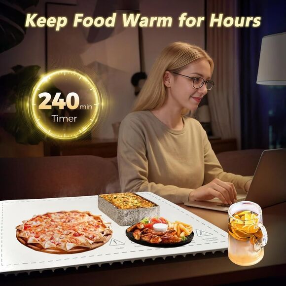 Portable Electric Silicone Food Warming Mat with Child safety Lock, Color Blue - Picture 3 of 16